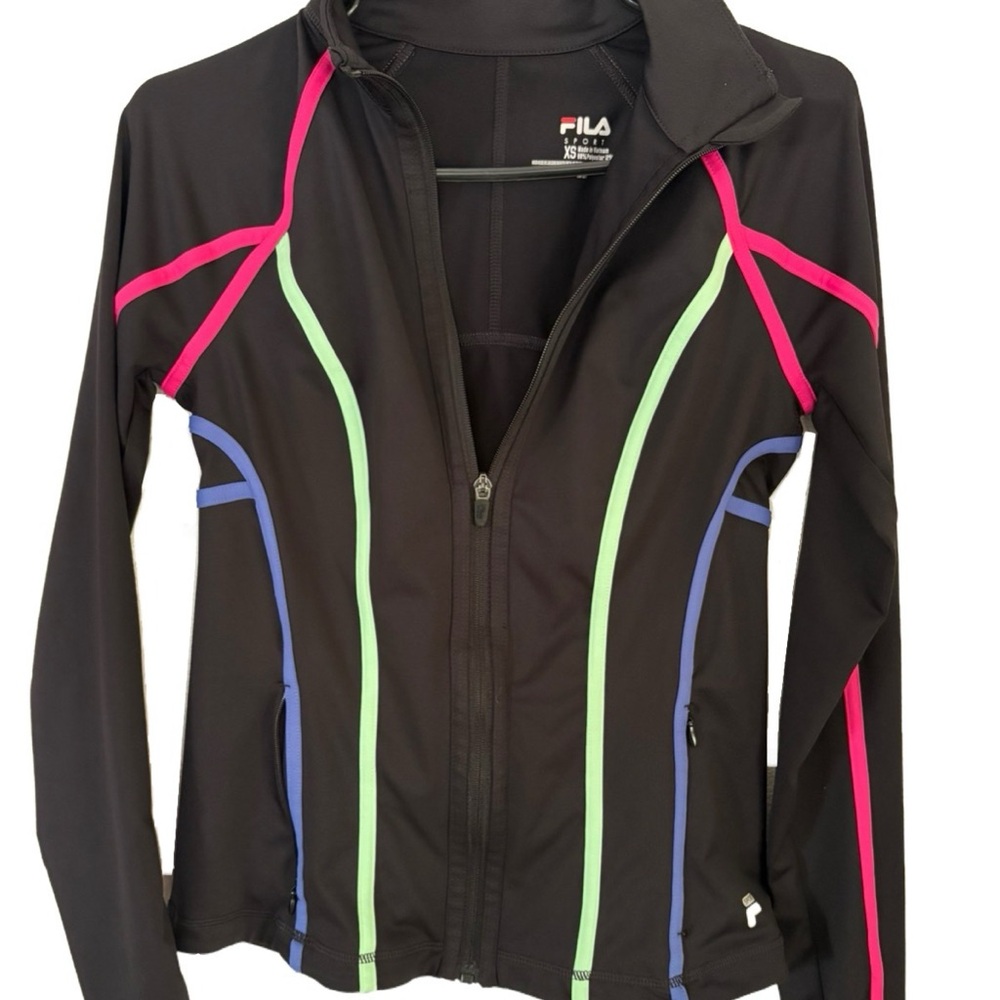 FILA Black Utility Jacket with Pink, Lime & Blue Piping